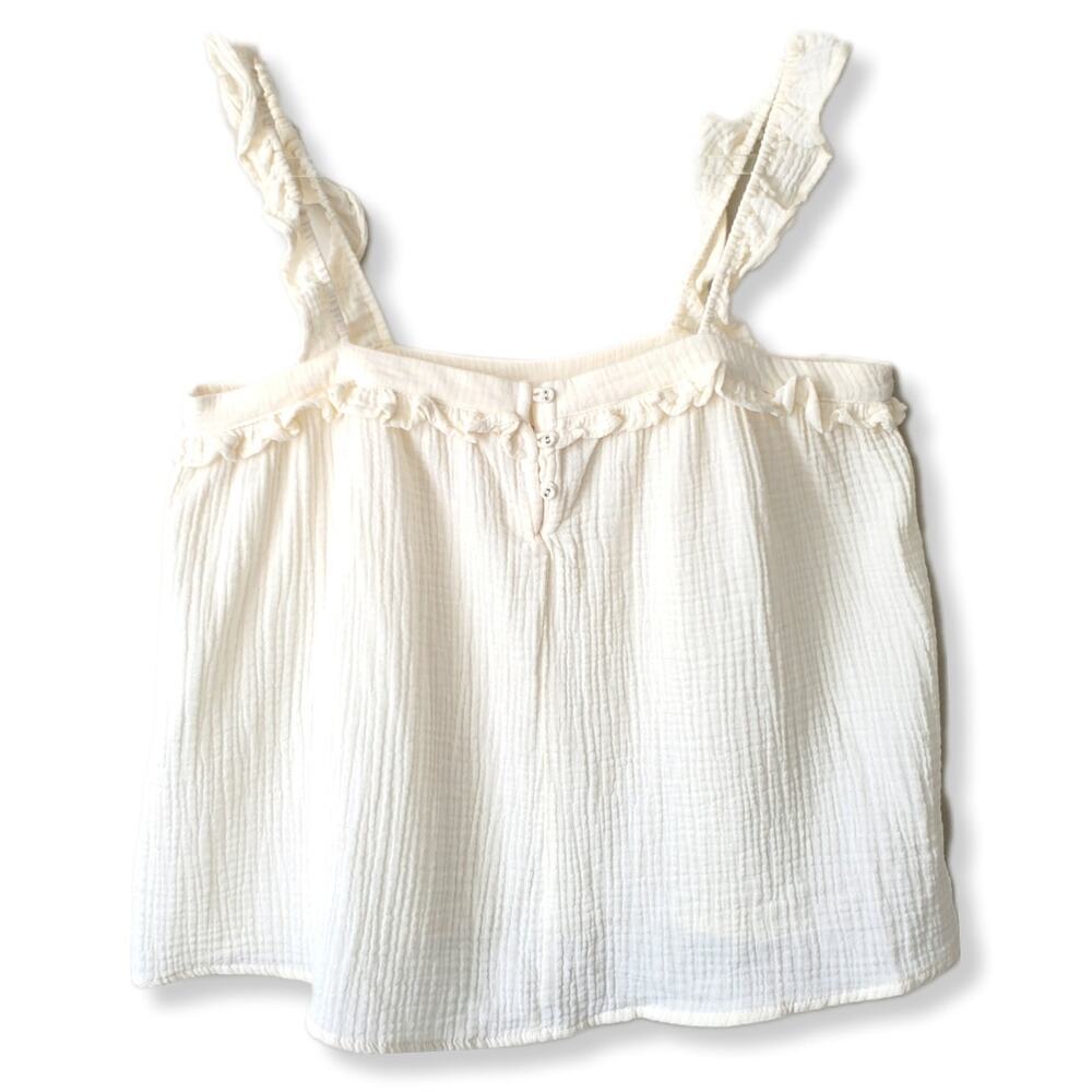 Women Wonderly Ivory Ruffle Gauze Cami Tank Top L Coastal Beach Casual Cottage
